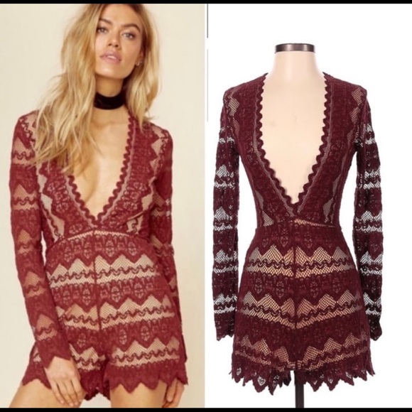Nightcap Sierra burgundy lace romper 1 - Picture 1 of 6